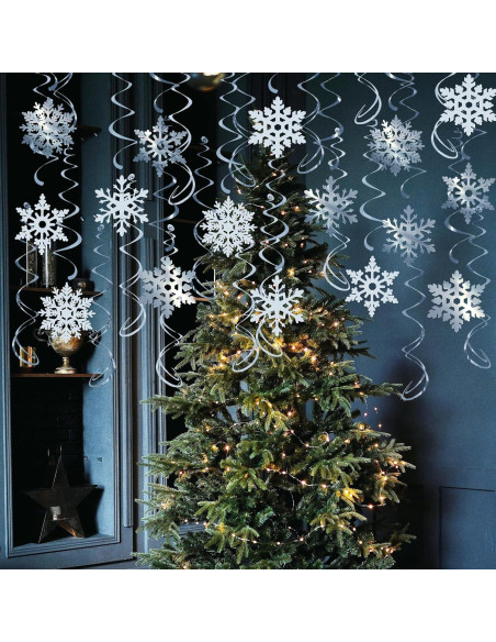 32 Espirales Colgantes Copos de Nieve PartyGarden - Decoración Invierno