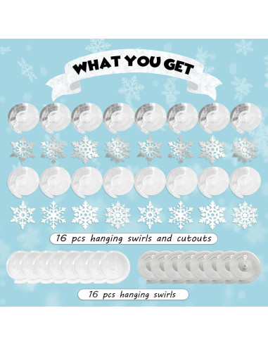 32 Espirales Colgantes Copos de Nieve PartyGarden - Decoración Invierno