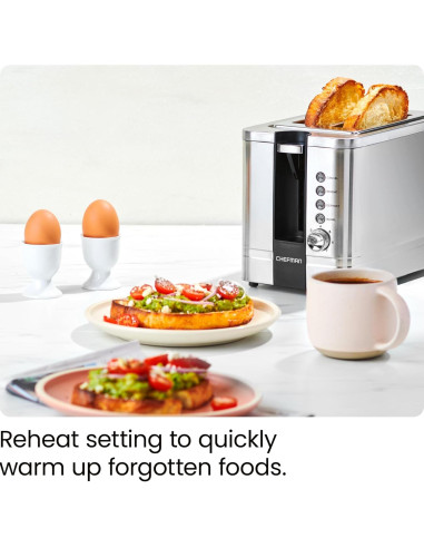 Tostadora Chefman 2 Rebanadas Acero Inoxidable 850W Plata