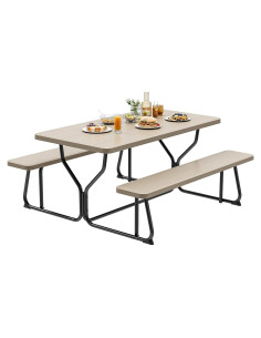 Mesa de Picnic YITAHOME 1.37m Resina y Acero Exterior Marrón