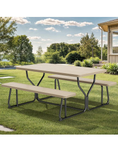 Mesa de Picnic YITAHOME 1.37m Resina y Acero Exterior Marrón 2