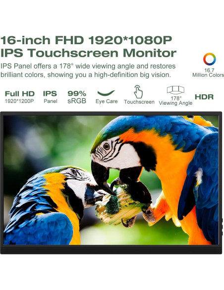 Monitor Portátil 16" FHD Táctil IPS USB-C HDMI Konowa