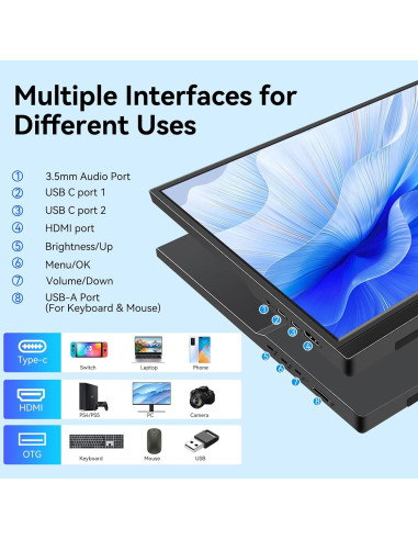 Monitor Portátil 16" FHD Táctil IPS USB-C HDMI Konowa