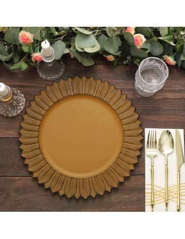 Platos Cargadores de Plástico Efavormart 33 cm Amarillo Mostaza