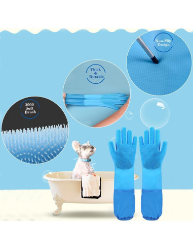 Guantes de Aseo para Mascotas 1TO3GO Azul - Silicona Resistente