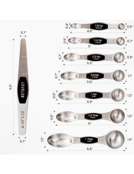 Juego de Cucharas Medidoras Magnéticas Zulay - 8 Piezas Acero Inoxidable