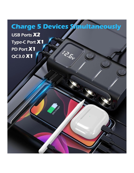 Divisor de Encendedor de Cigarrillos 8 en 1 LIHAN 120W USB