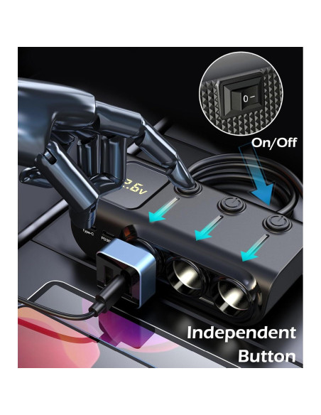 Divisor de Encendedor de Cigarrillos 8 en 1 LIHAN 120W USB