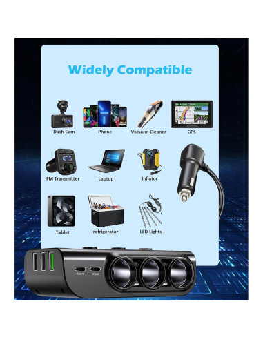 Divisor de Encendedor de Cigarrillos 8 en 1 LIHAN 120W USB