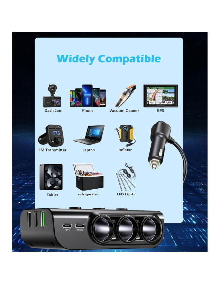 Divisor de Encendedor de Cigarrillos 8 en 1 LIHAN 120W USB