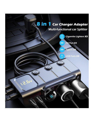 Divisor de Encendedor de Cigarrillos 8 en 1 LIHAN 120W USB