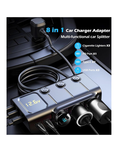 Divisor de Encendedor de Cigarrillos 8 en 1 LIHAN 120W USB