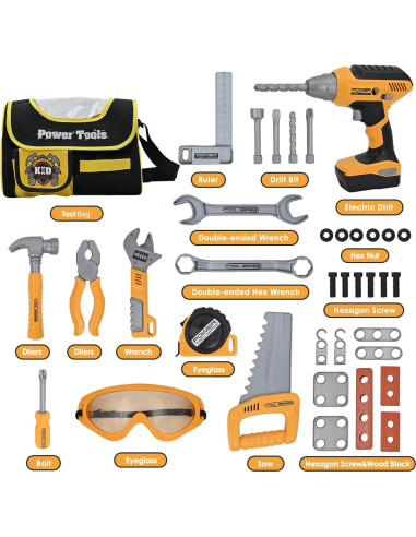 Juego de herramientas para niños HYRENEE con taladro eléctrico