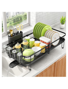 Estante de Secado de Platos SNTD Expandible Acero Inoxidable Negro
