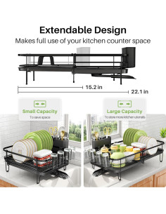 Estante de Secado de Platos SNTD Expandible Acero Inoxidable Negro 2