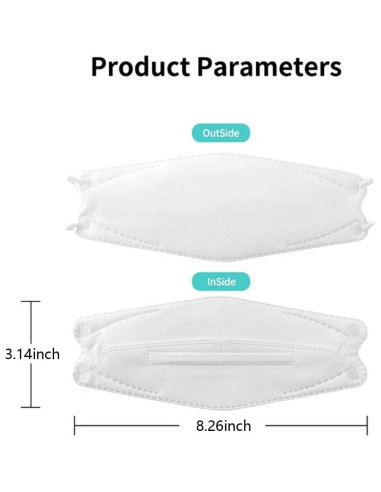 100 Mascarillas KF94 Adultos 4 Capas Diseño 3D Ajustable