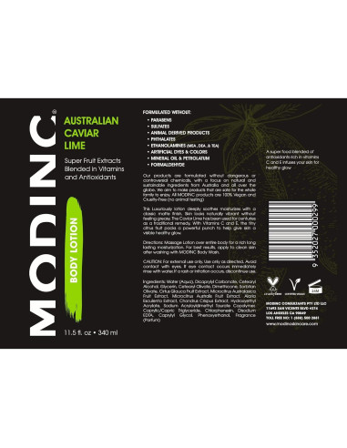 Loción Corporal Vegana MODINC Lima Caviar 325g Antioxidantes