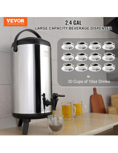 Dispensador de Bebidas Aislado VEVOR 9.2L Acero Inoxidable 2