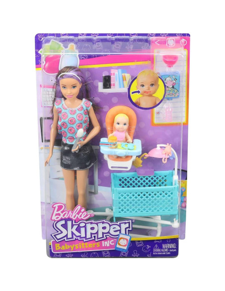 Set de Muñecas Barbie Skipper Babysitters Inc. con Silla Alta y Cuna