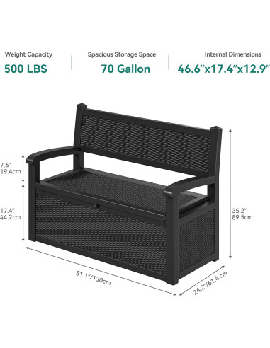 Banco de Almacenamiento YITAHOME 70 Galones Negro Impermeable