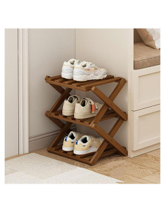 Estante para zapatos YYW de bambú plegable 3 capas marrón
