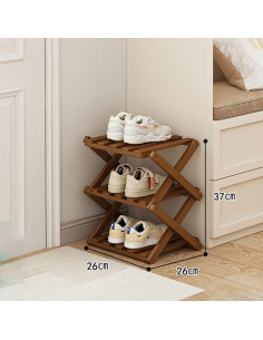 Estante para zapatos YYW de bambú plegable 3 capas marrón 2