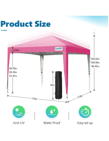 Carpa Pérgola Quictent 3.05m x 3.05m Rosa Impermeable