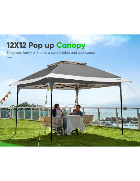 Carpa Gazebo Plegable Quictent 12x12 Gris - Sombra Extra