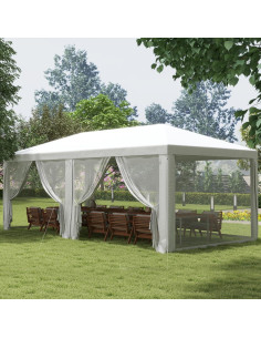 Carpa Gazebo Outsunny 3.05m x 6.1m Blanca con Paredes Removibles 2