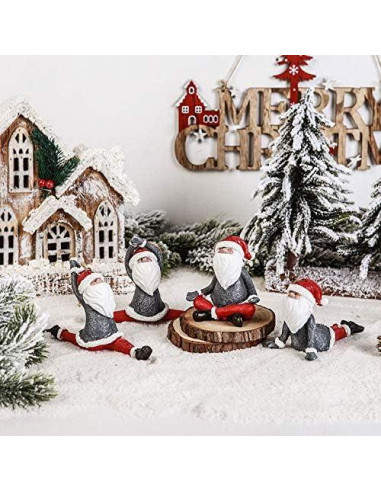 Juego de 4 Estatuas de Gnomos de Yoga Navideños KiaoTime
