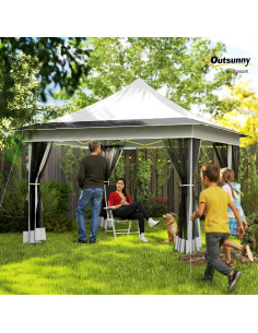 Carpa Plegable Outsunny 3.66x3.66m UPF50+ Ajustable Gris Claro 2