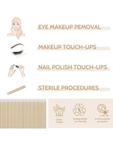 200 Hisopos de Algodón Punta Fina DZ5300 para Maquillaje