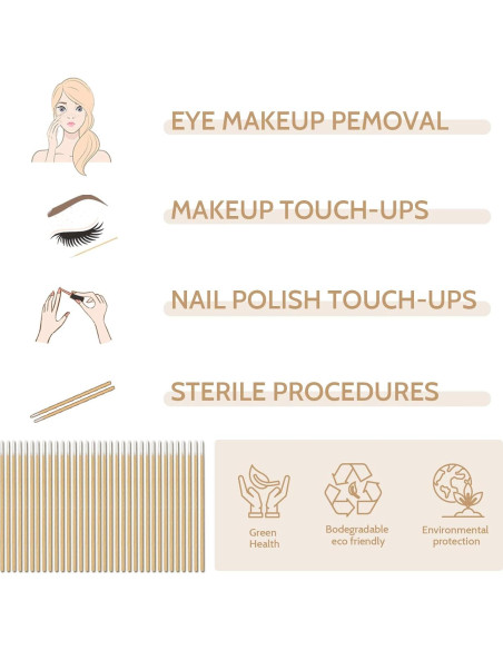 200 Hisopos de Algodón Punta Fina DZ5300 para Maquillaje