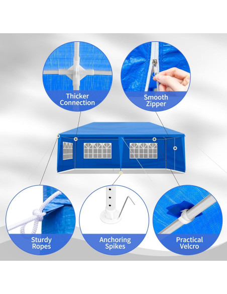 Carpa de Fiesta 10x6 m ANTSKU Azul con 6 Paredes Removibles