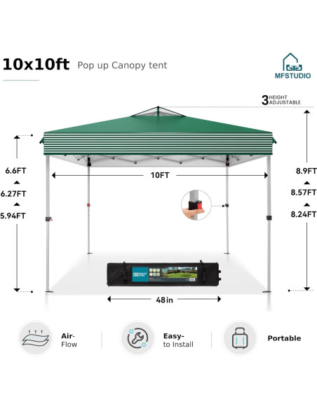 Carpa Plegable MFSTUDIO 10x10 m Impermeable Rayas Verdes