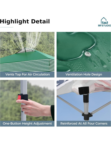 Carpa Plegable MFSTUDIO 10x10 m Impermeable Rayas Verdes