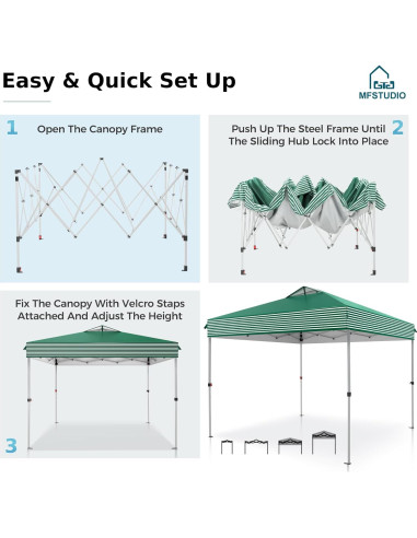 Carpa Plegable MFSTUDIO 10x10 m Impermeable Rayas Verdes
