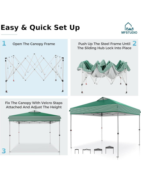 Carpa Plegable MFSTUDIO 10x10 m Impermeable Rayas Verdes