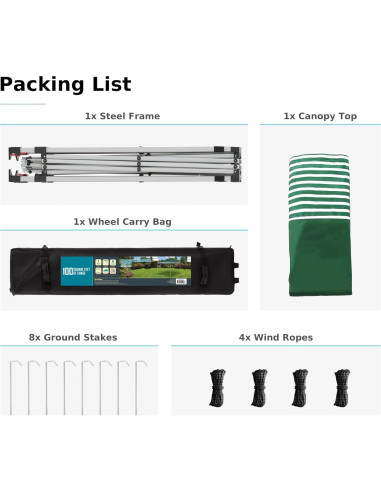 Carpa Plegable MFSTUDIO 10x10 m Impermeable Rayas Verdes