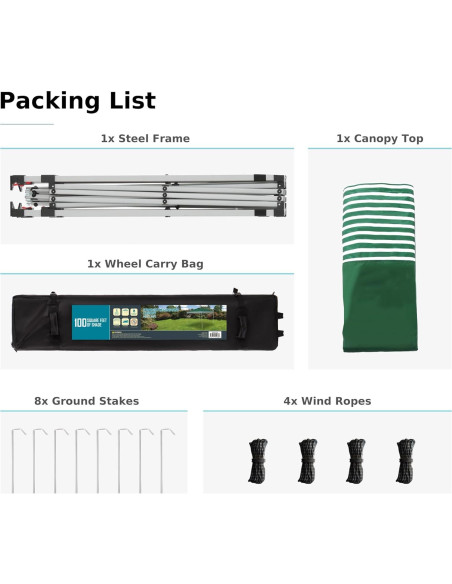 Carpa Plegable MFSTUDIO 10x10 m Impermeable Rayas Verdes