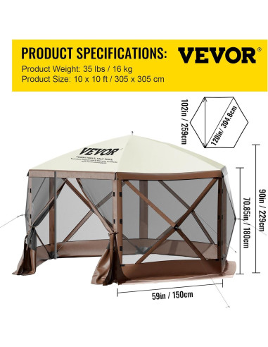 Carpa Plegable VEVOR 3x3m con Mosquitera y Paneles de Viento
