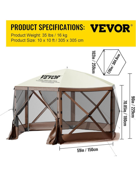 Carpa Plegable VEVOR 3x3m con Mosquitera y Paneles de Viento