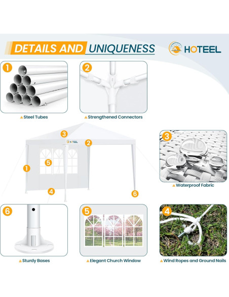 Carpa de Fiesta HOTEEL 3x3m Blanca Impermeable con Paredes Removibles