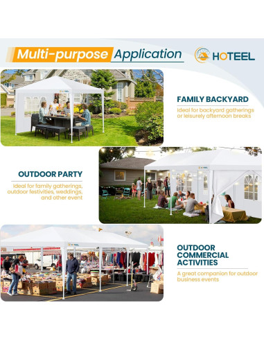 Carpa de Fiesta HOTEEL 3x3m Blanca Impermeable con Paredes Removibles