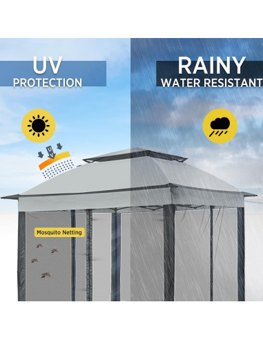 Carpa Gazebo Plegable INTER HUT 3.35x3.35m con Paredes de Malla