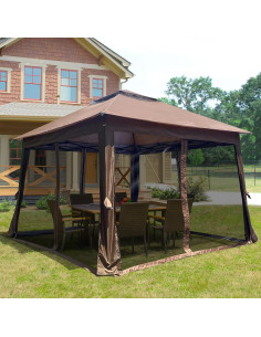 Gazebo Plegable 3.35x3.35m QiMaiee con Mosquitera y Techo Doble 2