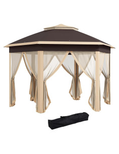 Gazebo Pop Up Hexagonal QiMaiee 4.06 m x 4.06 m Beige