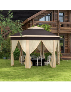 Gazebo Pop Up Hexagonal QiMaiee 4.06 m x 4.06 m Beige 2