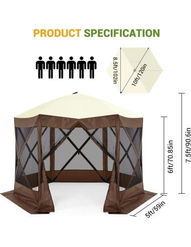 Gazebo Plegable Hipicute 3.05x3.05m Impermeable con Mosquitera