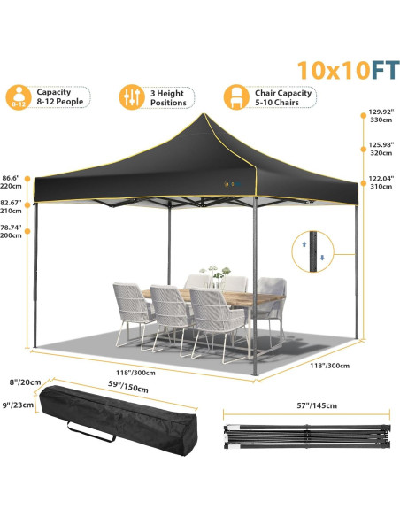 Carpa de Patio Hoteel 3x3 m Impermeable con Paredes Laterales
